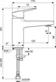 Смеситель для раковины Ideal Standard CERABASE BD222XG, однорычажный, цвет Черный матовый