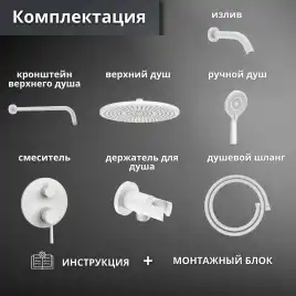 Встраиваемая душевая система AVS SLIMMER 811-141-MW с изливом, белый матовый