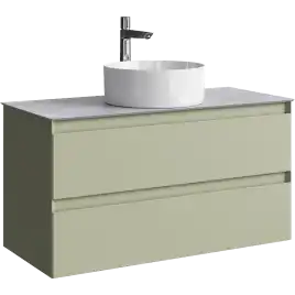 Тумба с раковиной подвесная Aqwella Geometria 100 GE01102SH+STG1014X456GS, со столешницей серый камень, цвет зеленый шалфей