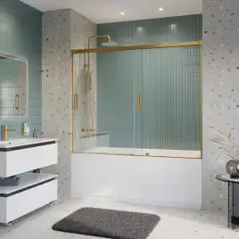 Душевая шторка на ванну CEZARES TANDEM-SOFT-VF-2-180/145-C-BORO-IV стекло Прозрачное, профиль Брашированное золото