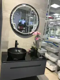 Зеркало с подсветкой AVS Мид 75x75 см, черное