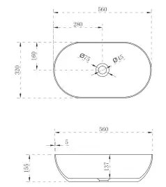 Раковина накладная ABBER STEIN 56х32х15,5 AS2611, овальная, белая матовая