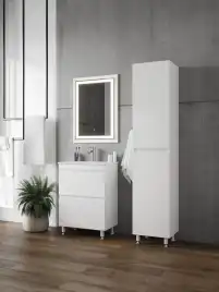 Тумба с раковиной FAURAplus САНТЕЛЬМО СЛИМ 60-2 напольная (Раковина IZI керамическая, узкая) Белая