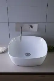 Раковина накладная Aquanet  TREND-1 40х40х14 квадратная, Белая глянцевая