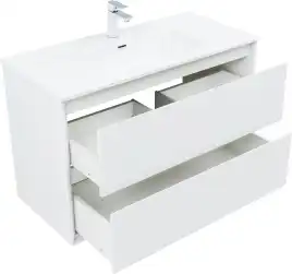 Тумба под раковину Aquanet Милан 100 белый глянец, подвесная, 336370