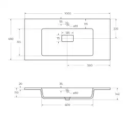 Раковина CEZARES CZR-1000/480-LV-MR-PRS