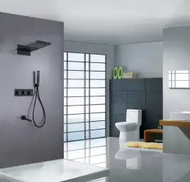 Душевая система ABBER Daheim AF8253B скрытого монтажа с изливом, термостат, черный матовый