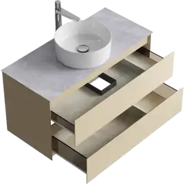 Тумба с раковиной подвесная Aqwella Geometria 100 GE01102MD+STG1014X456GS, со столешницей серый камень, цвет морская дюна