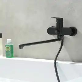 Смеситель для ванны Aquatek Ника AQ1842MB с длинным изливом, Черный матовый