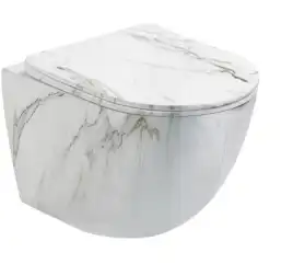 Унитаз подвесной Ceramalux 2213-K, безободковый с сиденьем микролифт Белый мрамор