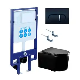 Унитаз с инсталляцией Aquatek Мия SET AQUATEK МИЯ-MB-045 4в1 с сиденьем Микролифт и черной клавишей смыва
