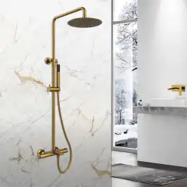 Душевая система  Vincea Vogue VSFS-1V1TBG VSFS-1V1TBG термостатическая с изливом, брашированное золото