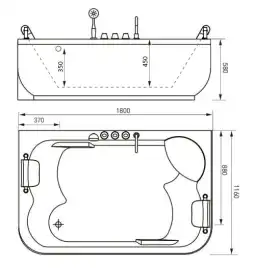 Акриловая ванна Gemy G9085 O R 180х116 с гидромассажем, правая