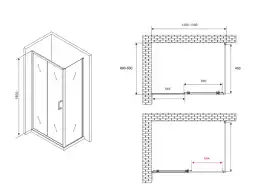 Душевой уголок ABBER Schwarzer Diamant 130х50 см, AG301305-S505, профиль хром, стекло прозрачное