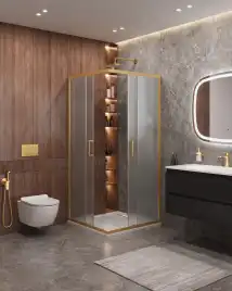 Душевой уголок CEZARES MOLVENO-A-2-90-P-BORO стекло Матовое рифленая, профиль Брашированное золото