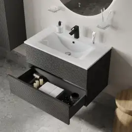 Тумба с раковиной IDDIS Bild 80, подвесная, Темно-серый, BIL80G0i95K