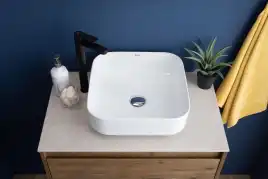 Раковина накладная Aquanet CITY-1 38,5х38,5х14 квадратная, Белая глянцевая