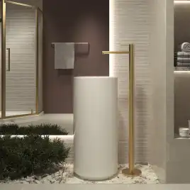 Смеситель для раковины Vincea Rim VFBF-2R1BG напольный, однорычажный, брашированное золото