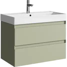 Тумба с раковиной подвесная Aqwella Geometria 80 GE01082SH, с двумя ящиками, цвет зеленый шалфей
