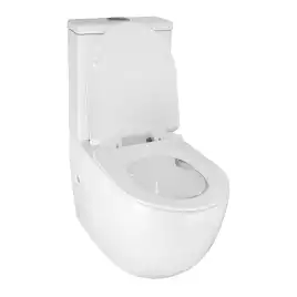 Унитаз напольный Azario CORSA AZ-2062T безободковый, смыв Торнадо, с бачком и сидением микролифт, Белый глянцевый
