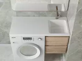 Раковина  Madera Kamilla 100х48 R 4627173210560 правая над стиральной машиной, из литьевого мрамора, Белая