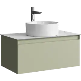 Тумба с раковиной подвесная Aqwella Geometria 80 GE01081SH+STG814X476MW, со столешницей мрамор белый, цвет зеленый шалфей