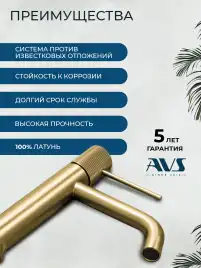 Смесители для раковины AVS Pulse 811-000-BG, брашированное золото