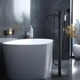 Напольный смеситель для ванны Aquatek Классик AQ1545MB, однорычажный, с внутренней частью, Черный матовый