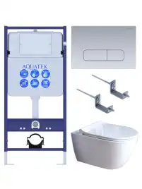 Унитаз с инсталляцией SET AQUATEK ПОЛАРИС-01-014 4в1 с тонким сиденьем микролифт и клавишей смыва Хром