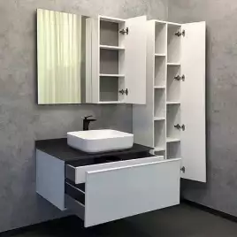 Тумба с умывальником Comforty Милан-90 белый глянец с графитовой столешницей, с раковиной COMFORTY T-Y9378, 00-00014426