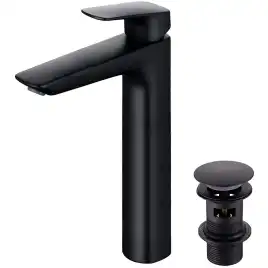 Смеситель для накладной раковины Aquatek Вега AQ1005MB, однорычажный, высокий, Черный матовый