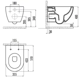 Унитаз подвесной безободковый с биде Creavit Free FE322-00SM00E-0000 с сиденьем микролифт Черный матовый