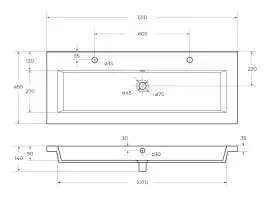 Керамическая раковина с одной чашей и двумя отверстиями под смеситель CEZARES CZR-8070-120-1-2