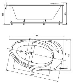 Акриловая ванна AZARIO PAOLINA 170х97 AV.0071170, асимметрична, правосторонняя