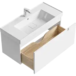 Тумба с раковиной подвесная Aqwella Vancouver 100 VAN01101, с одним ящиком, цвет белый