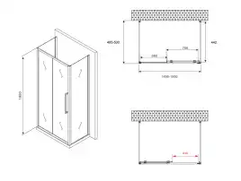 Душевой уголок ABBER Schwarzer Diamant 150х50 см, AG30150MH-S50M-S50M, профиль хром, стекло матовое