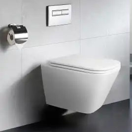 Подвесной унитаз Azario Teramo AZ-0052-UQ3 безободковый, смыв Торнадо, в комплекте с сидением микролифт, Белый глянцевый