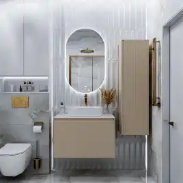 Шкаф-пенал для ванной Grossman Кристалл 35 подвесной, бежевый матовый (303544)