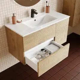 Тумба с раковиной IDDIS Bild 100, подвесная, Дуб светлый, BIL10V0i95K