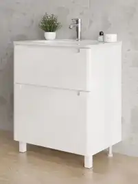 Тумба с раковиной FAURAplus, Lotos 60-2 напольная, белая, глянцевая