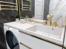 Раковина Azario Paola Magenta 120 R правосторонняя над стиральной машиной, из литьевого мрамора, Белая, CS00078452