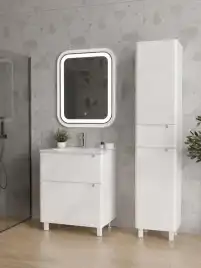 Тумба с раковиной FAURAplus, Lotos 60-2 напольная, белая, глянцевая