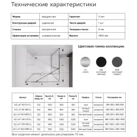 Душевой уголок Azario 90х90 AZ-L47-90-MB-CL, профиль черный матовый, стекло Прозрачное