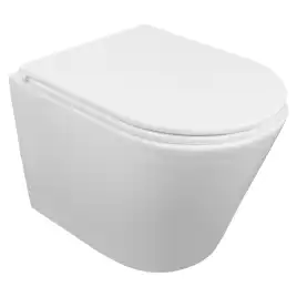 Подвесной унитаз Azario Teramo AZ-0053-UQ3 безободковый, смыв Торнадо, в комплекте с сидением микролифт, Белый глянцевый