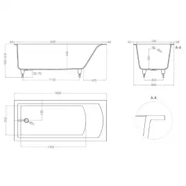 Ванна Salini CASCATA 180х80 104223M из материала S-Stone, Белая матовая