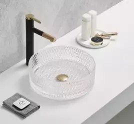 Раковина накладная CeramaLux 360х360х112 GL01, цвет Прозрачный