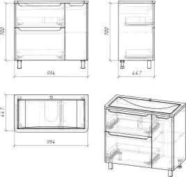 Тумба под раковину Grossman Адель 100 напольная, белая глянцевая (1010002)