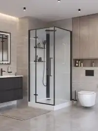 Душевая кабина BelBagno UNO-CAB-A-1-90-C-NERO-Bi-TOP-L , левая, профиль черный матовый