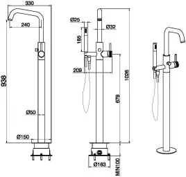 Смеситель для ванны Allen Brau Priority 5.31008-GB31 (с внутренней частью) черный/золото