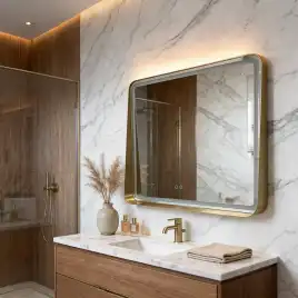 Зеркало Azario Энтони 100х70 АZ-LED012925 с подсветкой и диммером, подогрев, золото матовое